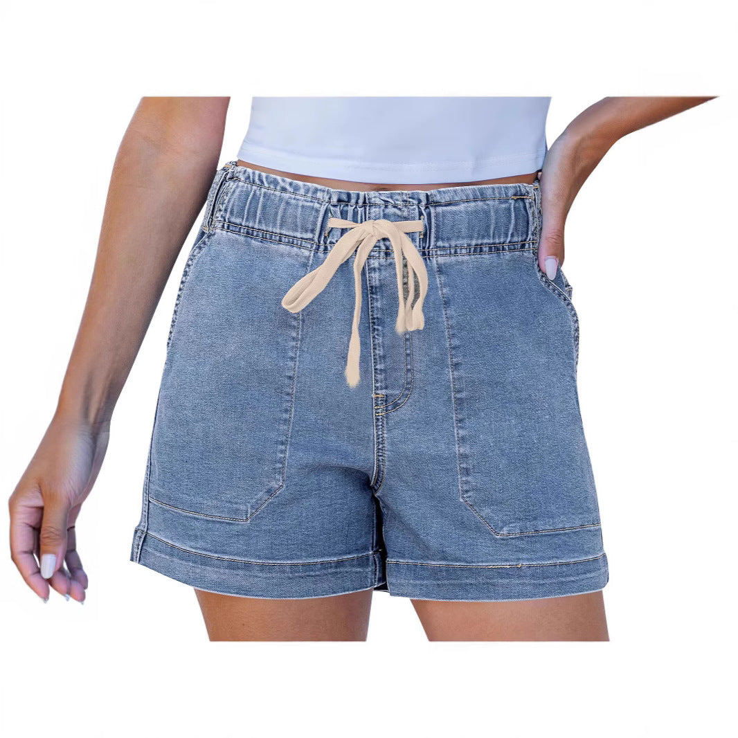 Damen bequeme Denim-Shorts mit Gummizug und praktischen Taschen