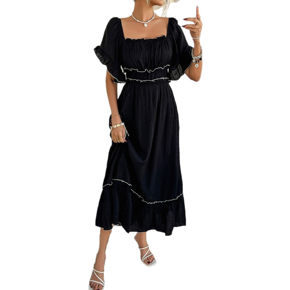 Damen Maxikleid mit Off-Shoulder-Ausschnitt und Rüschendetails R&B
