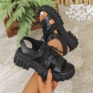 Damen Plateau-Sandalen mit stylishen Schnürdetails und rutschfester Sohle R&B