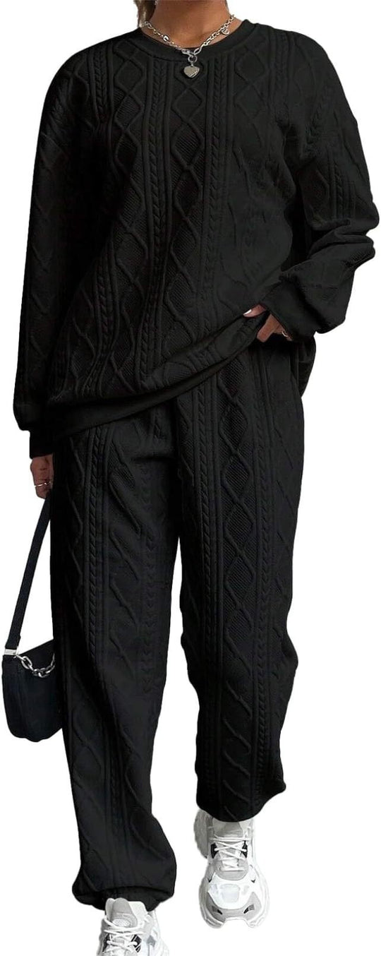 Damen gemütlicher Strick-Loungewear-Set mit Struktur R&B