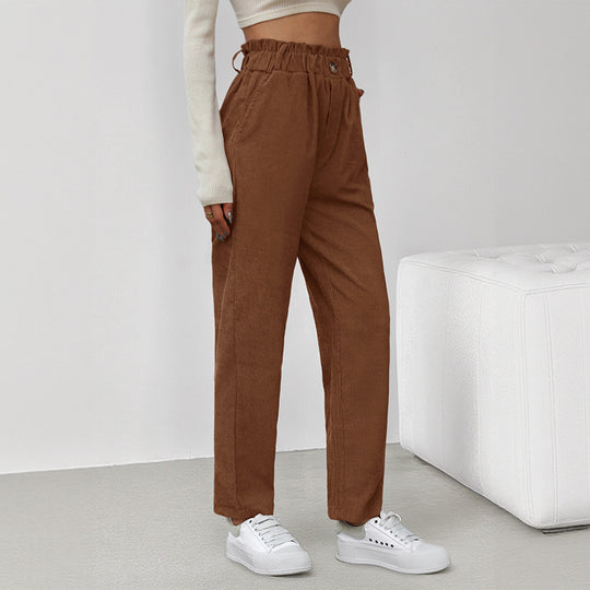 Damen stylische Hose mit hohem Taillenbund und bindbarem Gürtel R&B