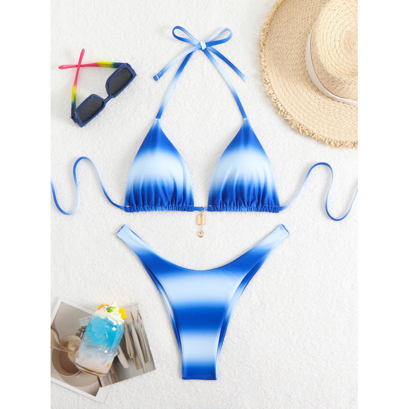 Damen Triangel-Bikini mit verstellbaren Trägern und elegantem Wickeldetail R&B