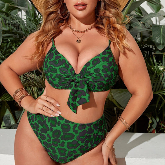 Damen Bikini-Set mit langärmligem Crop-Top und hochgeschnittenen Bottoms R&B