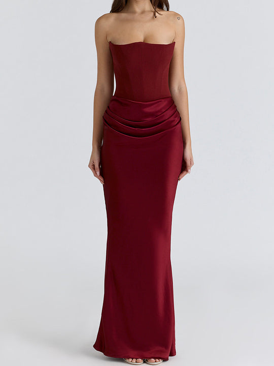 Damen Elegantes Abendkleid mit strukturiertem Corsage-Oberteil und fließendem Rock R&B