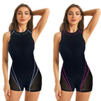 Damen Sportlicher Schwimmanzug mit halblangem Reißverschluss und transparenten Einsätzen R&B