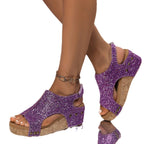 Damen Wedge-Sandaletten mit glitzerndem Obermaterial und ergonomischem Fußbett R&B
