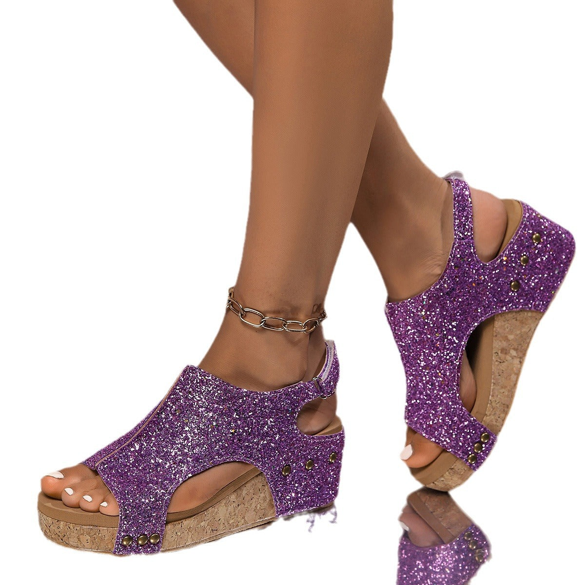 Damen Wedge-Sandaletten mit glitzerndem Obermaterial und ergonomischem Fußbett R&B