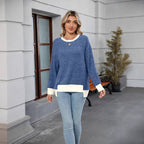 Damen lässiger Pullover mit kontrastierenden Ärmelabschlüssen und einzigartiger Textur R&B