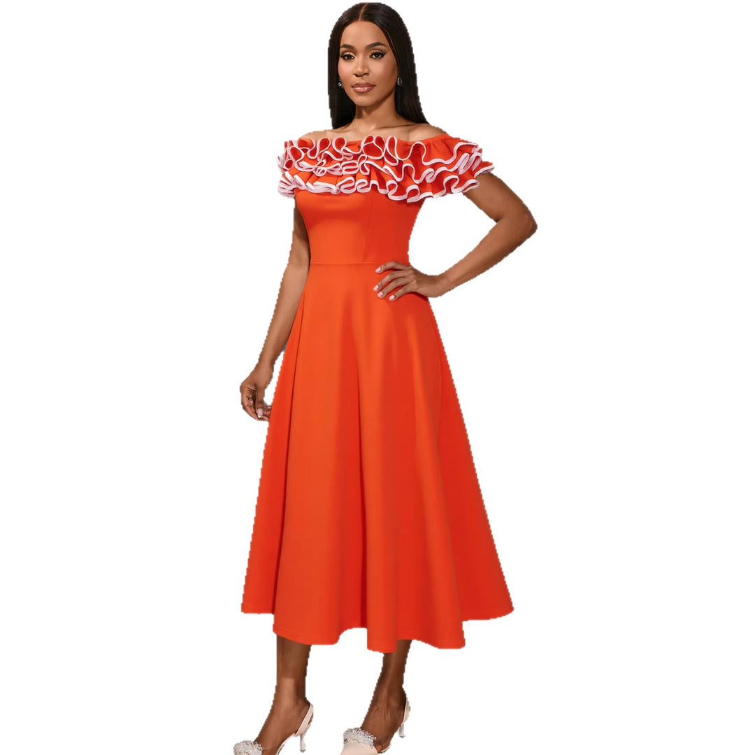 Damen A-Linien Abendkleid mit Off-Shoulder Rüsche R&B