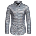 Herren schimmerndes Langarmhemd mit Fischschuppen-Design R&B
