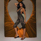 Damen Bodycon Jumpsuit mit Snake-Print und tiefem Ausschnitt R&B