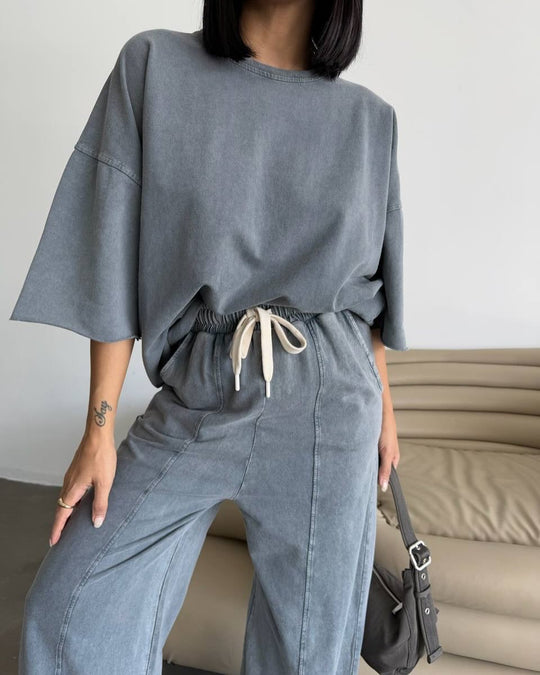 Damen lässiges Baumwoll-Set mit weitem Schnitt und elastischem Bund R&B