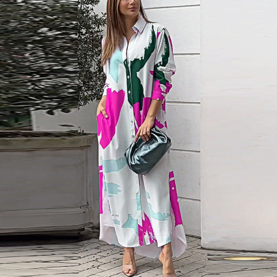 Damen Maxi-Hemdrobe mit buntem Kunstdesign R&B