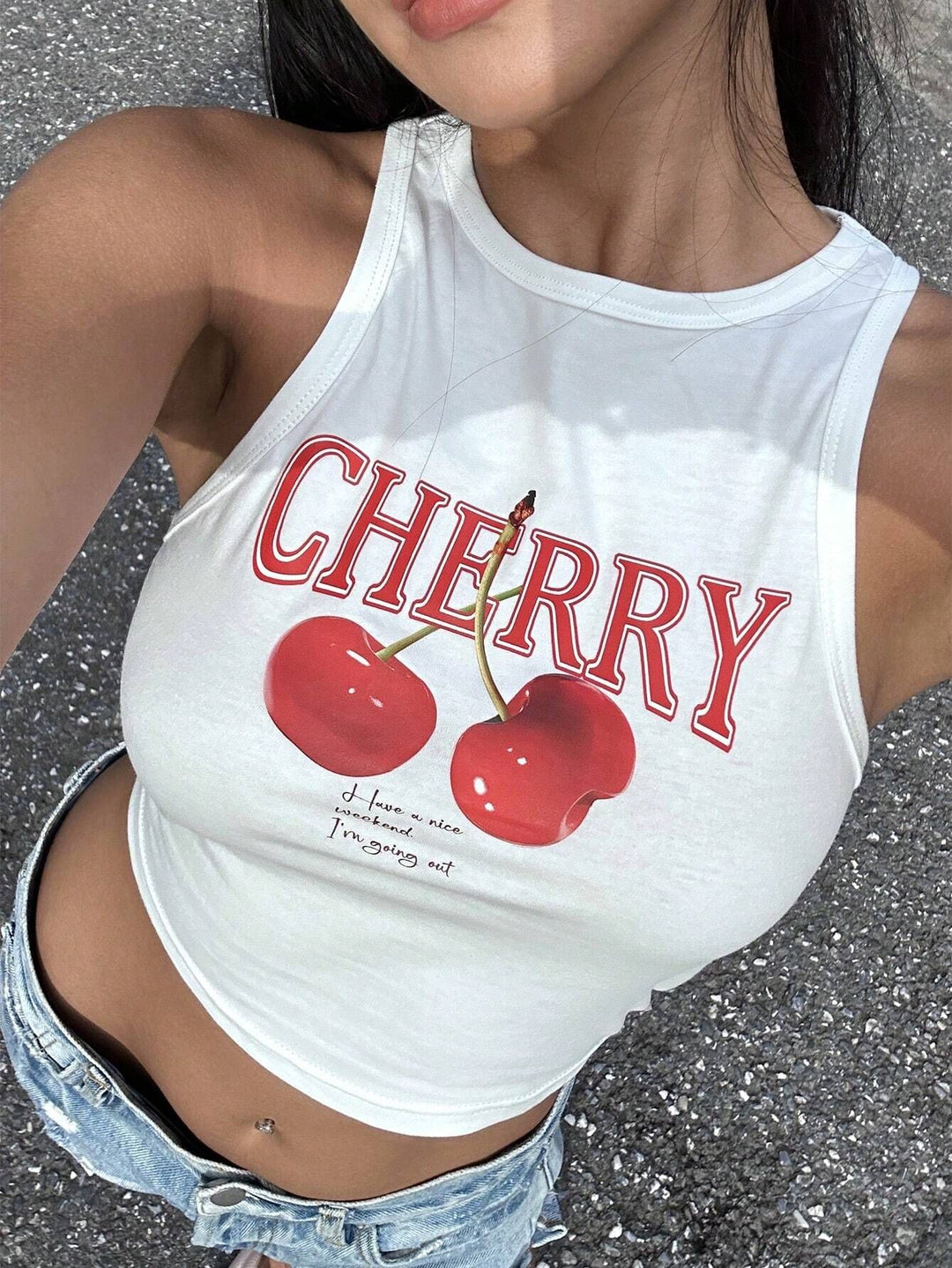 Damen Crop-Top mit mutigem Statement-Druck R&B