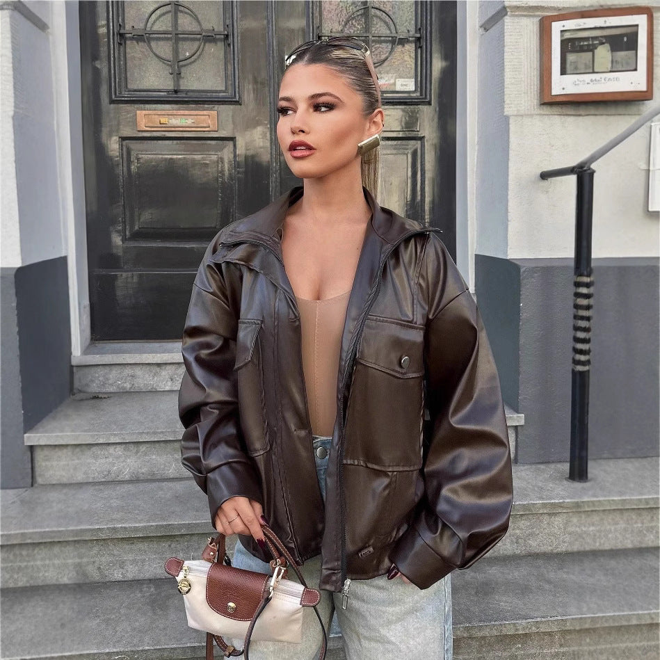 Damen lässige Oversized-Jacke mit großen Taschen R&B