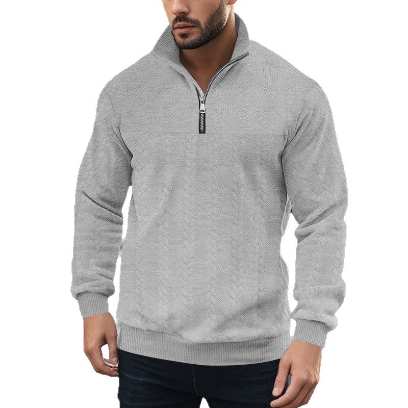 Herren Pullover mit strukturierter Optik und hohem Kragen R&B