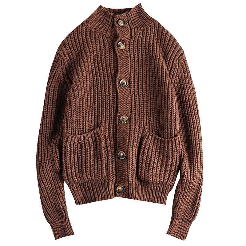 Damen Strickjacke mit großen Taschen und Knopfverschluss R&B
