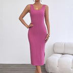 Damen figurbetontes Midi-Kleid aus Rippstrick mit Spaghettiträgern EB