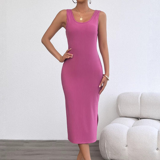 Damen figurbetontes Midi-Kleid aus Rippstrick mit Spaghettiträgern R&B