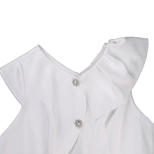 Damen elegantes Wickelkleid mit Rüschenkante und funkelnden Knopfdetails R&B