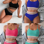 Damen Bikini-Set mit figurbetonendem Rippenmuster und buntem Elastikbund R&B