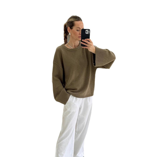 Damen lässiger Strickpullover mit weiten Ärmeln R&B
