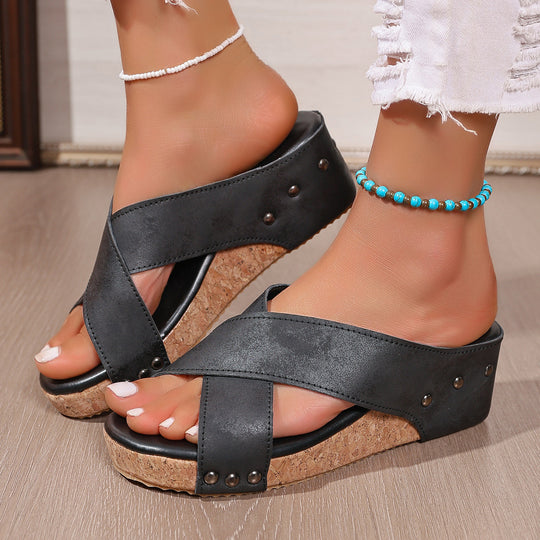 Damen Wedge-Sandaletten mit verstellbaren Riemen und rutschfester Korksohle R&B