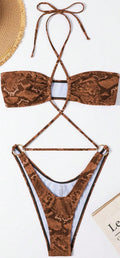 Damen Bandeau-Bikini mit raffiniertem Schlangenmuster