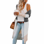 Damen langer Strickmantel mit modernen Farbblock-Details R&B