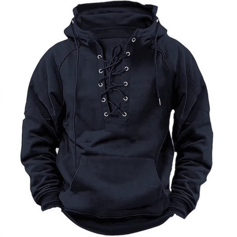 Herren Kapuzensweatshirt mit modischer Schnürung und weichem Innenfutter R&B