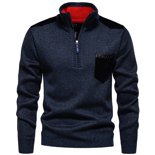 Herren Stehkragenpullover mit kontrastierenden Details und praktischen Taschen R&B