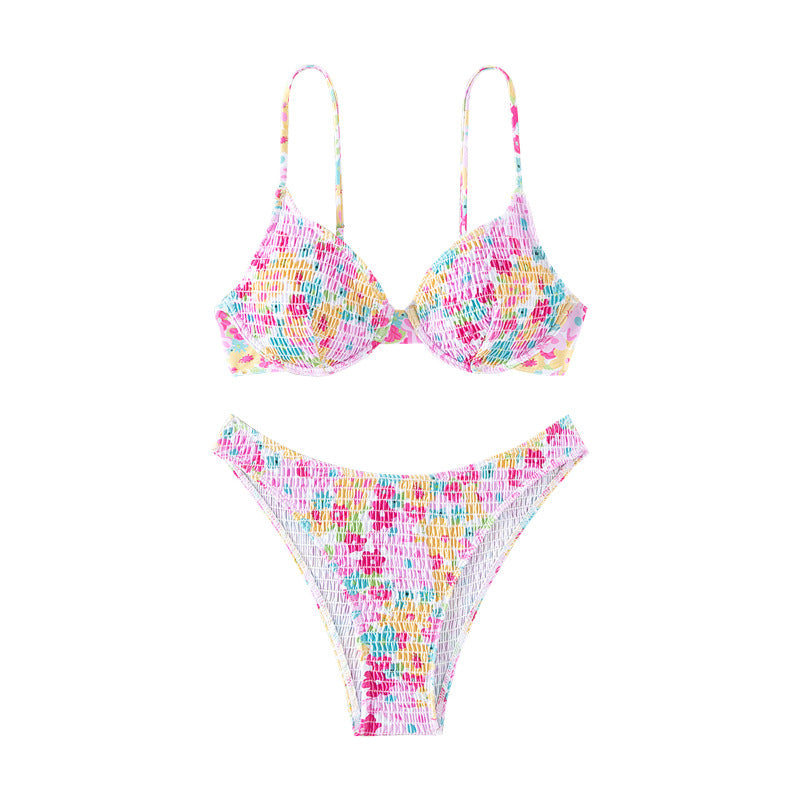 Damen Bunte Push-Up-Bikini mit floralem Design R&B