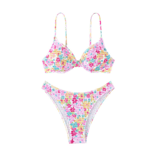 Damen Bunte Push-Up-Bikini mit floralem Design R&B