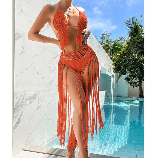 Damen Häkel-Bikini-Set mit fransigen Akzenten und einzigartigem Schnitt R&B