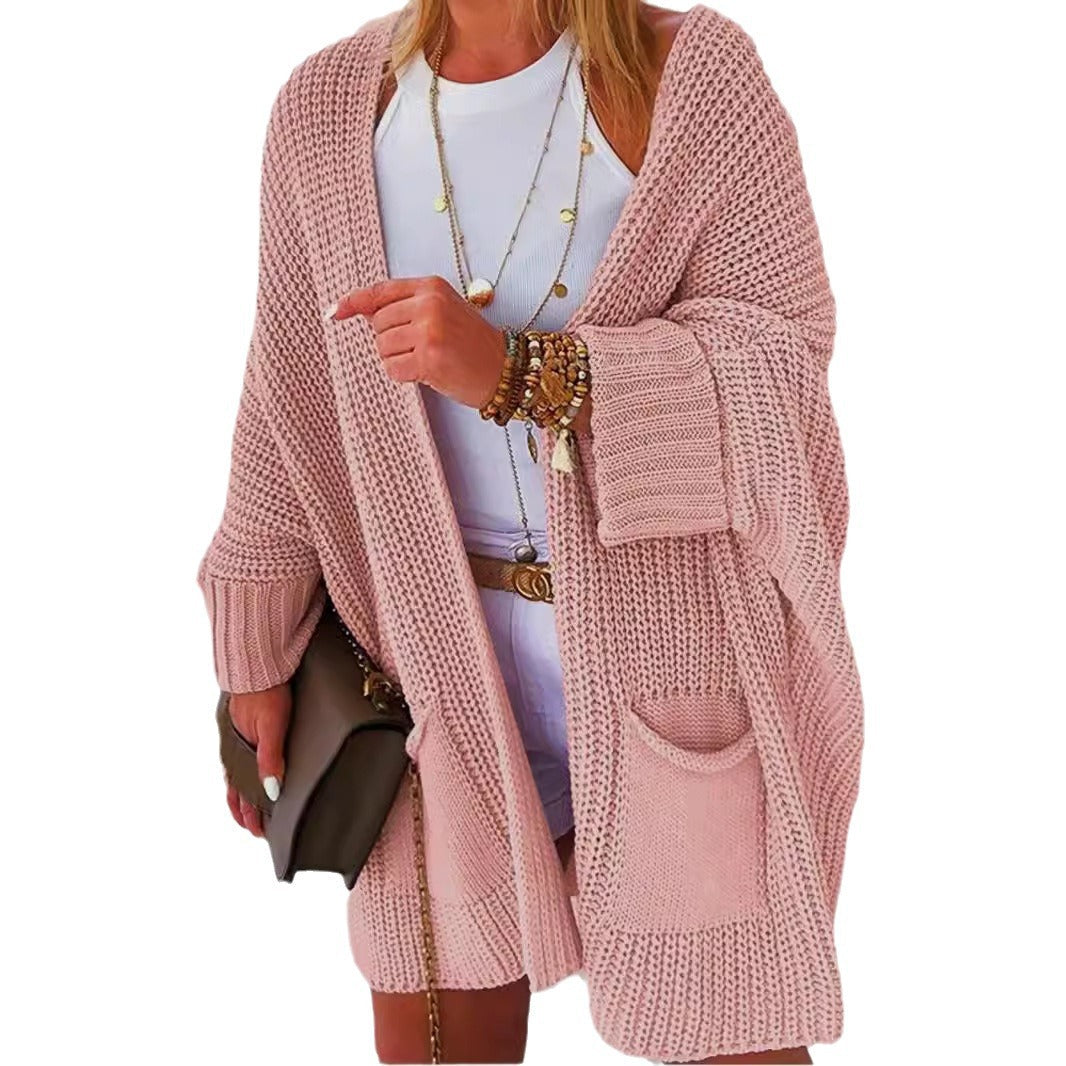 Damen Lässiger Strickcardigan mit praktischen Taschen und voluminösen Ärmeln R&B