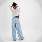 Damen Weite Denim-Hose mit elastischem Bund und Taschen