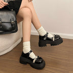 Damen Schnalle-Mary Jane Schuhe mit dekorativem Spitzenbesatz und komfortabler Plateau-Sohle R&B