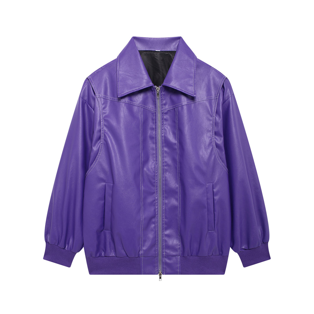 Damen Kunstlederjacke mit elastischen Bündchen und hochschließendem Kragen R&B