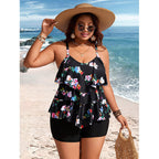 Damen Tankini mit voluminösem Rüschendesign und Shorts R&B