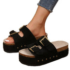 Damen Komfortable Wedge-Pantoletten mit verstellbarem Riemendesign und dekorativen Schnallen R&B