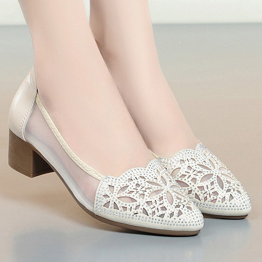 Damen Ballerinas mit dekorativem Lochdesign und komfortablem Blockabsatz R&B