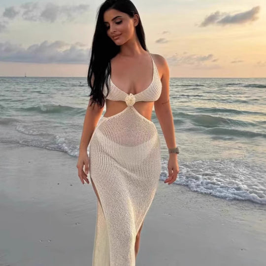 Damen Transparentes Strandkleid mit tiefem V-Ausschnitt R&B