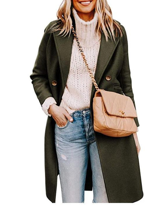 Damen eleganter, taillierter Wollmantel mit doppelter Knopfleiste R&B