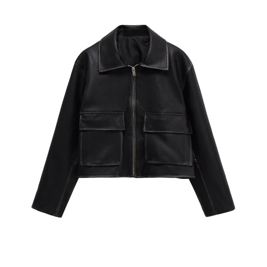 Damen Kurzgeschnittene jacke mit Taschen R&B
