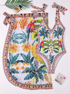 Damen Schwimmkleid mit floralem Design und Überwurf