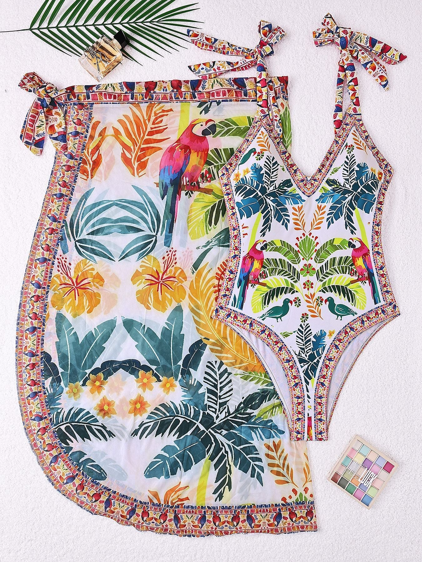 Damen Schwimmkleid mit floralem Design und Überwurf