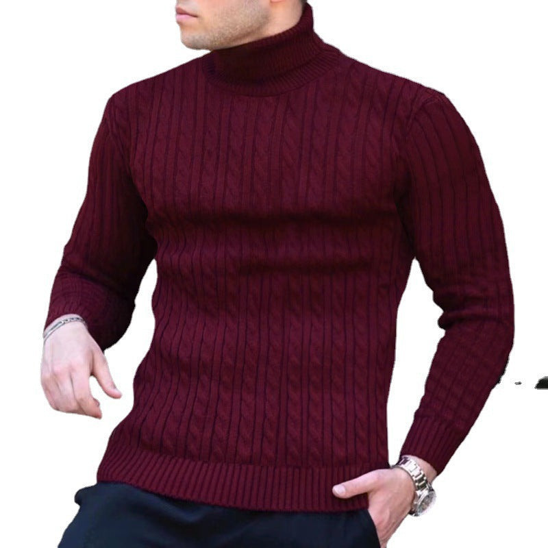 Herren eleganter Rollkragenpullover mit exquisiter Zopfmusterstruktur R&B