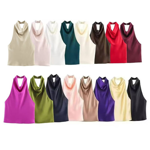 Damen elegantes Haltertop mit fließendem Schnitt und dekorativen Details R&B