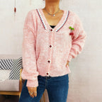 Damen verspielte Strickjacke mit buntem Knopfdesign und hohem Komfort R&B