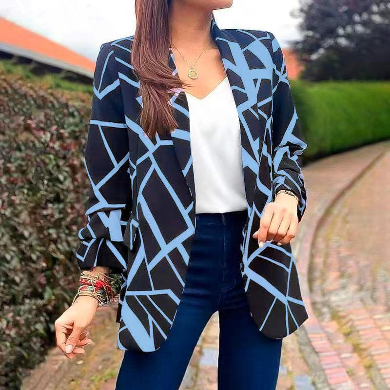 Damen Blazer mit modernem geometrischen Muster und lässiger Passform R&B